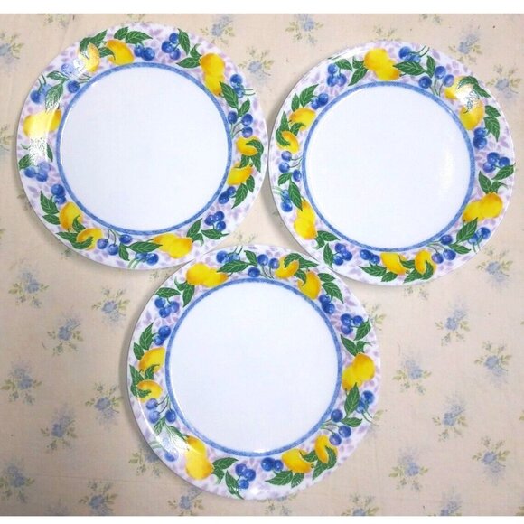 3 Corelle Summer Citrus Salad/Dessert Plates 7.25” Lemons Blueberries beautiful - Picture 1 of 7